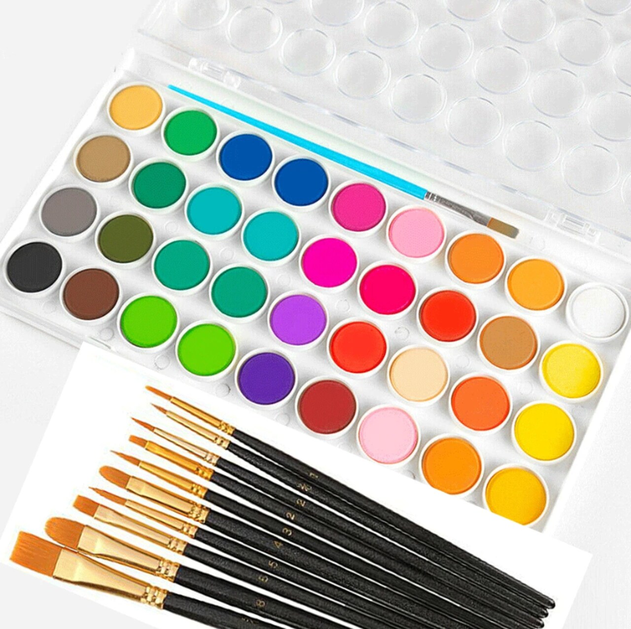 36-Color Watercolor Paint Set with Water Brush Pen, 10 Paint Brushes – Vibrant Water-Soluble Paint Cakes for Kids, Adults & Beginner Artists